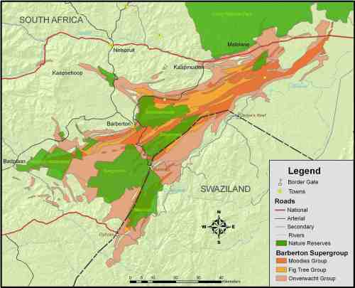 Barberton greenstone belt, South Africa (credit: Barberton World Heritage Site)