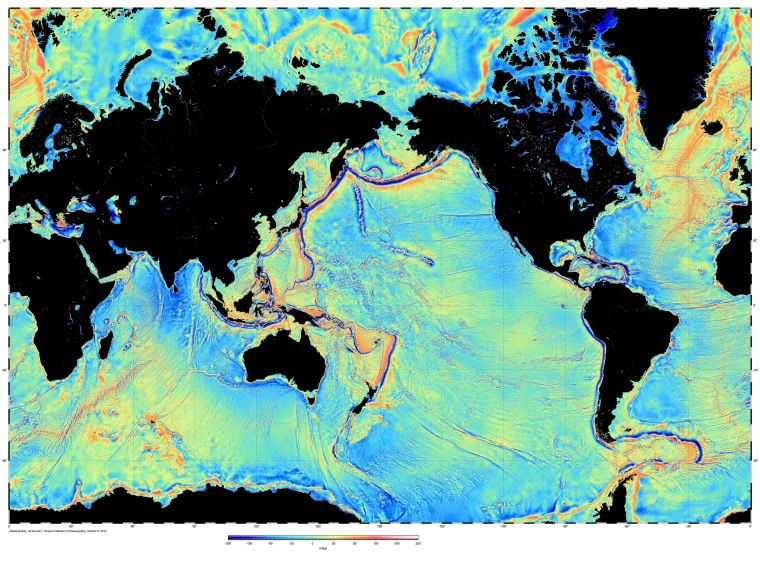 Global gravity over the oceans derived from Jason-1 and Cryosat-2 radar altimetry (credit: Scripps Institution of Oceanography)
