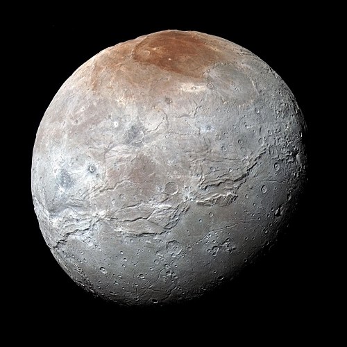 Charon imaged in approximately natural colour by New Horizons. (credit: NASA)