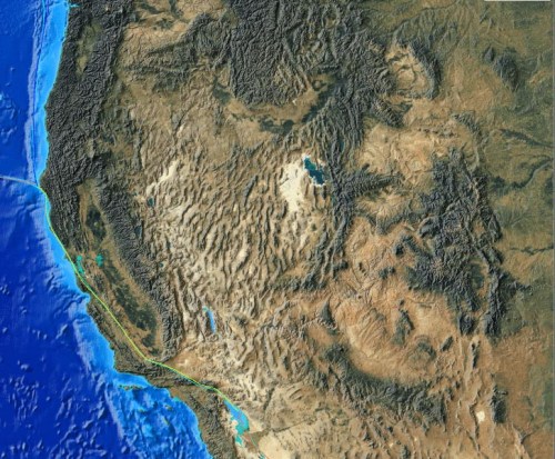 The "marching caterpillars" of the Basin and Range province, showing the San Andreas Fault in  (credit: University of Maryland, USA)